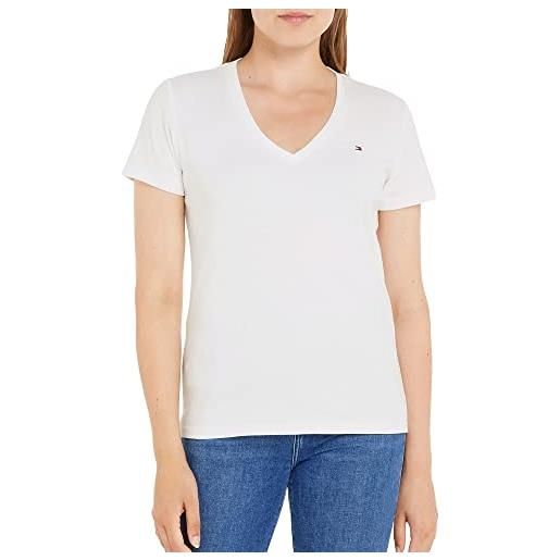 Tommy Hilfiger t-shirt maniche corte donna slim cody scollo a v, bianco (ecru), xs