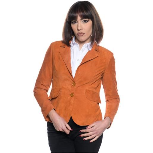 Leather Trend classic 712 - giacca donna arancio in vera pelle camoscio