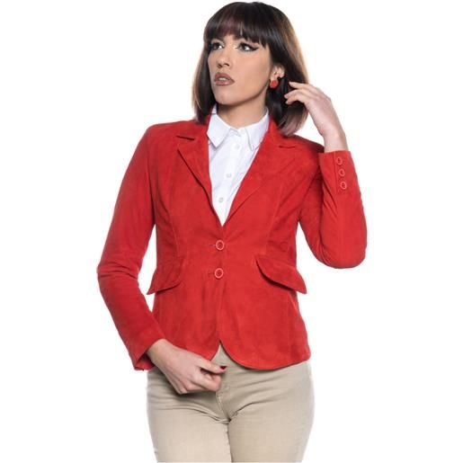 Leather Trend classic 712 - giacca donna rossa in vera pelle camoscio