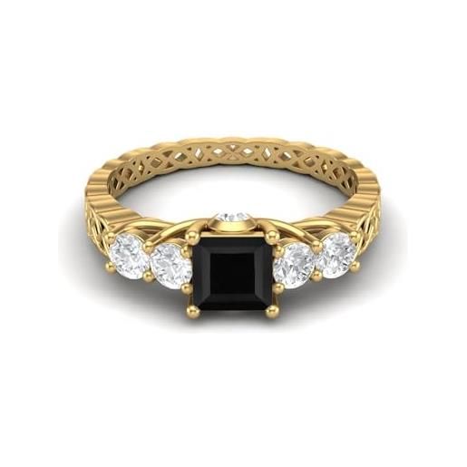 MOONEYE forma quadrata da 1,21 ctw spinello nero anello di fidanzamento da donna con cinque pietre in argento sterling 925 con pietra preziosa vermeil oro giallo, 26