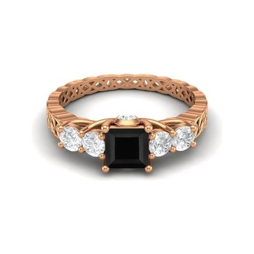 MOONEYE forma quadrata da 1,21 ctw spinello nero anello di fidanzamento da donna con cinque pietre in argento sterling 925 con pietra preziosa vermeil oro rosa, 14