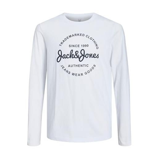 JACK&JONES JUNIOR jjforest tee ls crew neck jnr maglietta a maniche lunghe, bianco, 128 cm bambini e ragazzi