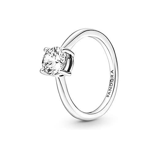 Pandora timeless anello con solitario brillante in argento sterling con zirconia cubica trasparente, 52