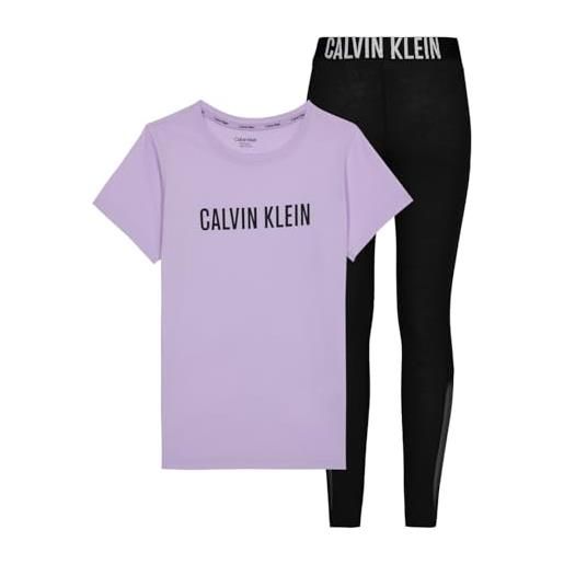 Calvin Klein knit pj set (ss+legging) g80g800630 pigiama, rosa (frostedwisteria/w/pvhblack), 14-16 anni bambine e ragazze