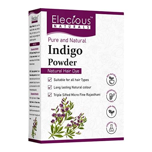 Elecious indigo powder for hair black 100% pure and natural, no preservatives natural hair dye no ammonia, no ppd suitable for all hair types 200gm