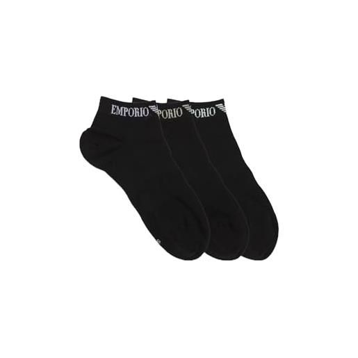 Emporio Armani casual cotton 3-pack sneaker socks, calzini uomo, multicolore (black-black-black), l-xl