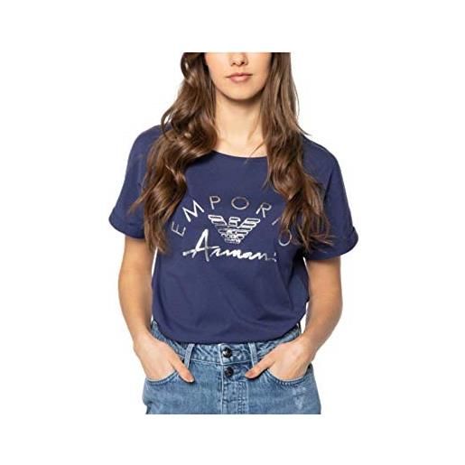 Emporio Armani t-shirt maglietta donna manica corta girocollo cotone articolo 164340 0p255, 15434 blu indaco - indigo blue, s