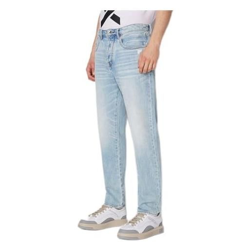 ARMANI EXCHANGE tapered stretch cotton twill denim, light blue jeans, blau, 31w uomo