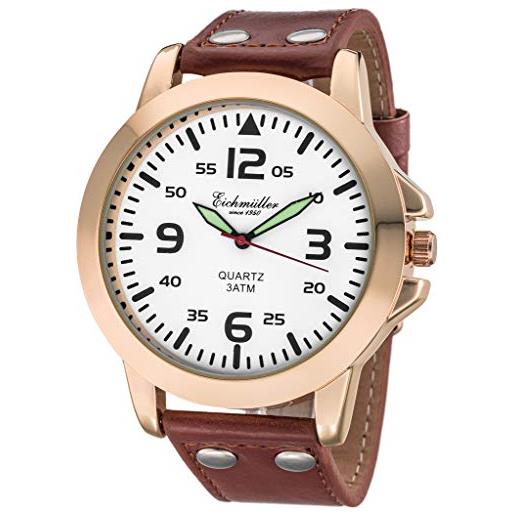 Eichmüller orologio da uomo con cinturino in pelle 45 mm, rosa-bianco-marrone. , cinghia
