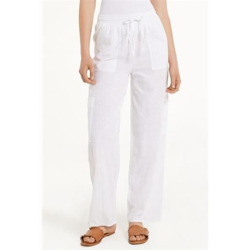 Tezenis pantaloni lunghi in 100% cotone super leggero con tasche donna bianco