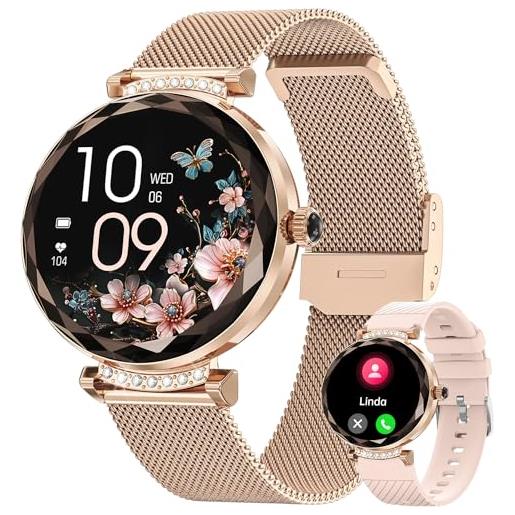 Fitonme smartwatch donna chiamate bluetooth 5.2, 1.19 amoled orologio smart watch donna con 2 cinturini cardiofrequenzimetro spo2 sonno ip68 notifiche messaggi 100+ modalità sportive ios android, oro rosa