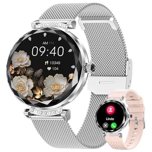 Fitonme smartwatch donna chiamate bluetooth 5.2, 1.19 amoled orologio smart watch donna con 2 cinturini cardiofrequenzimetro spo2 sonno ip68 notifiche messaggi 100+ modalità sportive ios android, argento