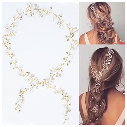 Yean - accessorio decorativo per capelli per sposa e damigella d'onore, lunghezza 100 cm, colore argento oro oro