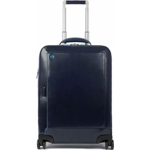 Piquadro trolley blu quadrato a 4 ruote in pelle 55 cm con scomparto per laptop blu
