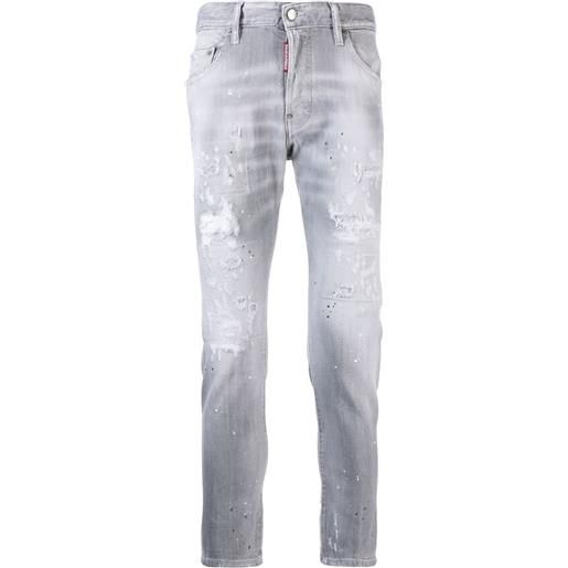 Dsquared2 jeans slim con effetto vissuto - grigio