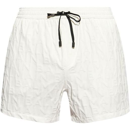 Balmain shorts denim con logo goffrato - bianco