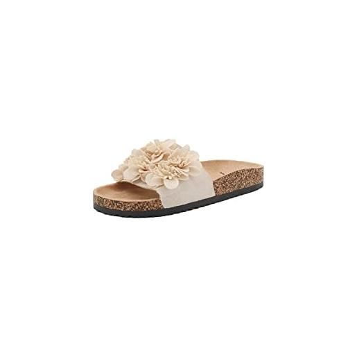 QUEEN HELENA ciabatte a fascia con fiori estive donna r242 (beige, numeric_36)