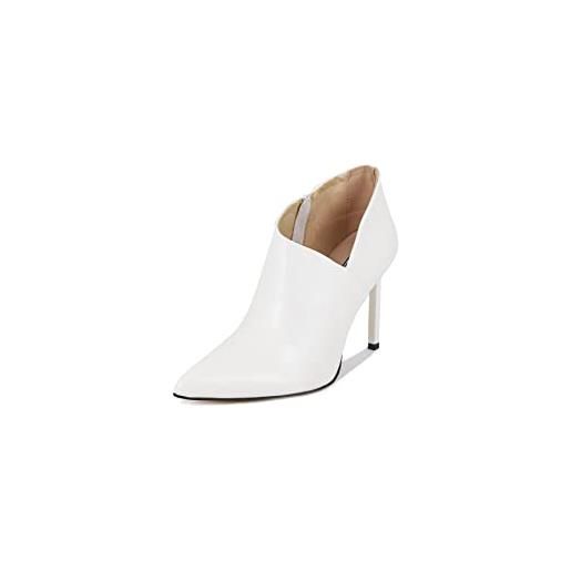 QUEEN HELENA scarpe chiuse con tacco a spillo tronchetti a punta casual eleganti donna k2027 (bianco, numeric_36)