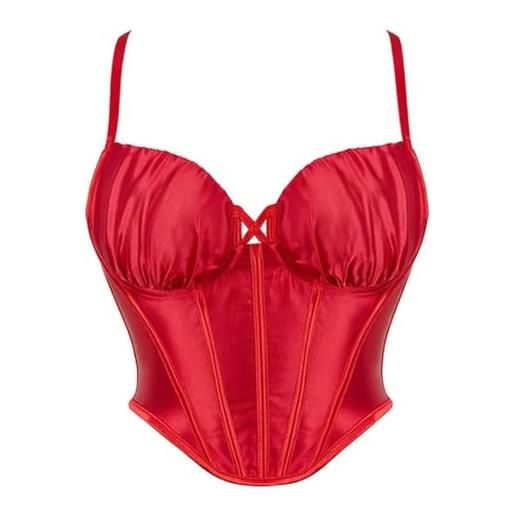 Arazi top corsetto rosso donne spaghetti strap raso crop corset v neck senza maniche crop bustier-rosso-m