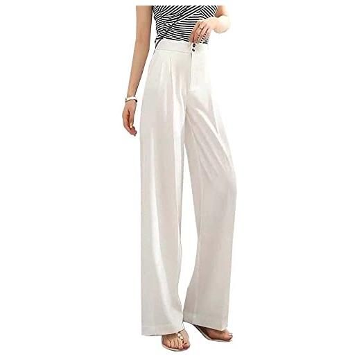 NICEYY woman 's casual full-length loose pants, fashion versatile high waist wide leg pants for women, for various leg types (white, xl)