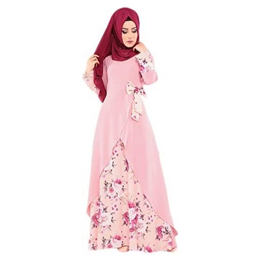 domorebest cucitura a nodo con fiocco ramadan abaya - abito lungo a maniche lunghe con stampa floreale per abiti islamici musulmani per donna