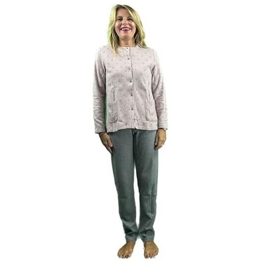 Linclalor pigiama donna in cotone felpato punto milano aperto davanti art. 77874-48, cipria