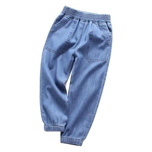 Panegy bambini jeans pantaloni ragazzi ragazze vita elastica pantaloni di cotone morbido elastico denim pantaloni estate moda giovanile scuola casual pantaloni blu scuro 5-6 anni