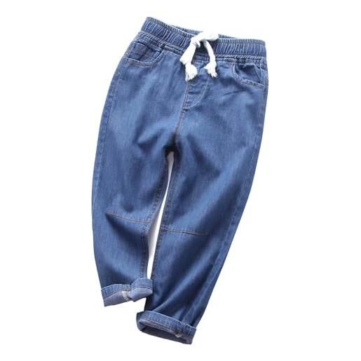Panegy ragazzi jeans pantaloni straight fit denim baggy cargo pants elastico a vita alta pantaloni elasticizzati cotone casual gamba affusolata pantaloni blu scuro 12-13 anni
