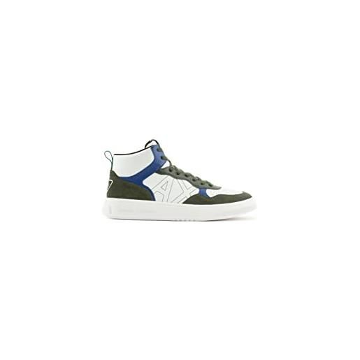 Armani Exchange side sewn logo, cow suede details, high top, scarpe da ginnastica uomo, dark/green, 41.5 eu