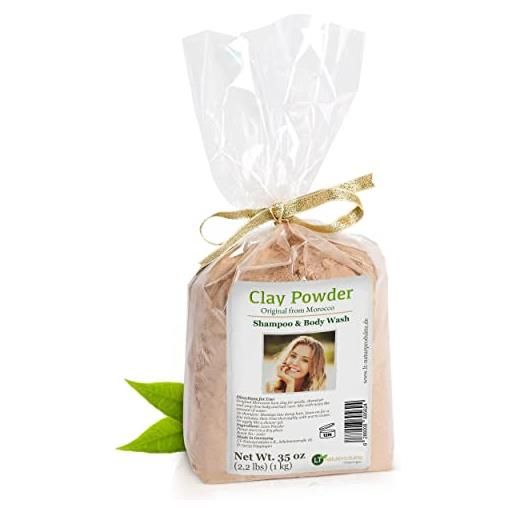 LT-Naturprodukte polvere di argilla / ghassoul del marocco per la cura dei capelli e del corpo senza addutivi chimici e saponi. Biologico e ipoallergenico | 1kg