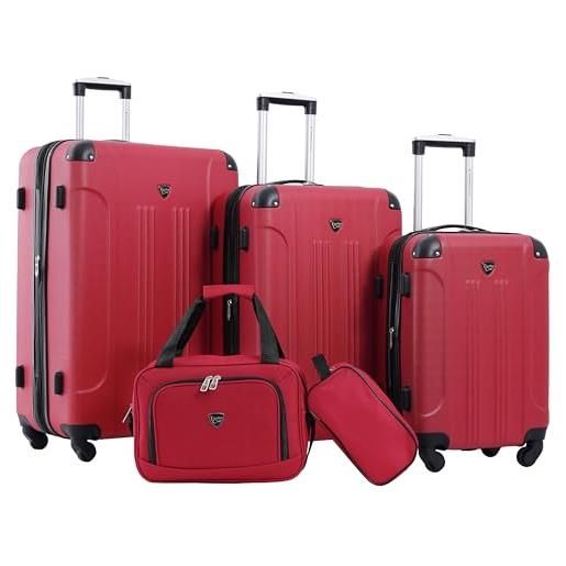 Travelers Club set di valigie sky+, rosso, set da 5 pz, chicago hardside trolley espandibile