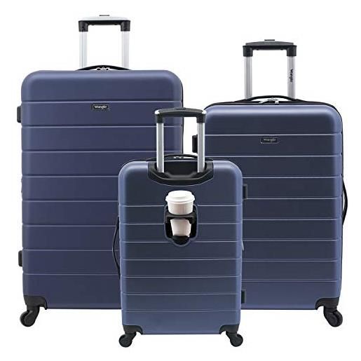 Wrangler set di 3 valigie smart hardside spinner con porta di ricarica usb, blu navy, 3 pezzo set, set di valigie intelligenti con portabicchieri e porta usb