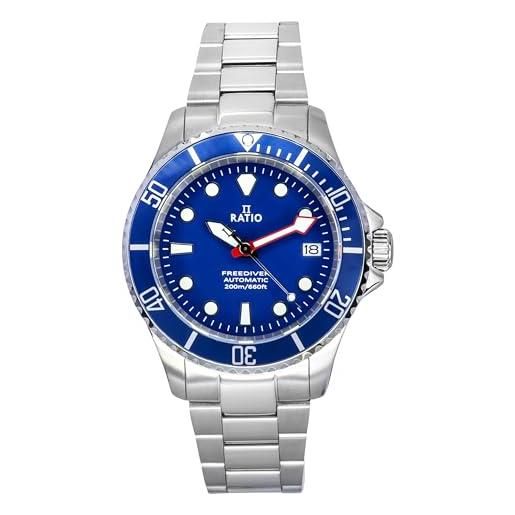 RATIO free. Diver, orologio subacqueo in cristallo zaffiro, movimento giapponese, orologio subacqueo resistente all'acqua fino a 200 m, blu (movimento automatico), subacqueo