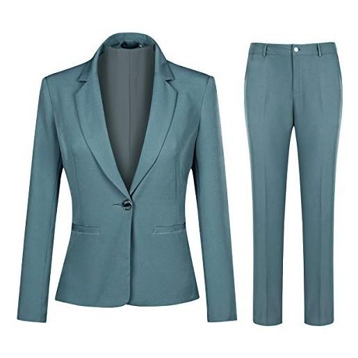 YYNUDA tuta da lavoro da donna, slim fit, blazer, con pantaloni, elegante, 2 pezzi, per ufficio e matrimonio, verde, xxl