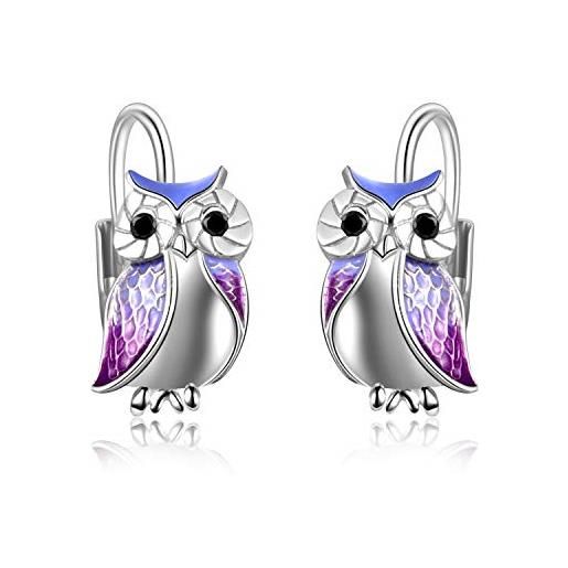 YFN wise owl orecchini sterling silver purple owl gioielli regali per le donne ragazza
