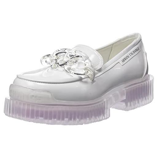 Armani Exchange loafer upper, trasparent sole, comfort fit, donna, bianco (irio white), 39 eu stretta