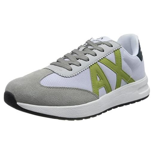 Armani Exchange dusseldorf contrast logo, sneaker, scarpe da ginnastica uomo, multicolore (op. White/fog/d. Green), 44 eu