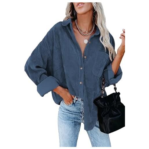 YMING donna con colletto sa in velluto a coste cardigan larghi leggeri con tasche blu m