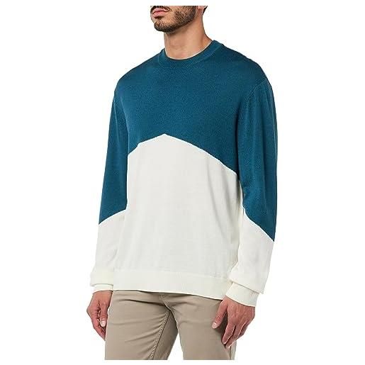 ARMANI EXCHANGE color block, lana merino mix, collo rotondo maglione uomo, legion blue/white, xl
