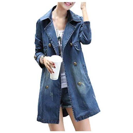 BOLAWOO-77 giacca da donna in lunga cappotto da denim ragazza mode di marca capispalla cappotto trench over size cappotto moda 2019 abbigliamento donna (color: blau, size: xl)