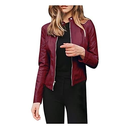 Sommerty giacca similpelle donna autunno inverno ecopelle pu giacca da moto outwear colore solido manica lunga cerniera slim bomber jacket giubbotto cappotto