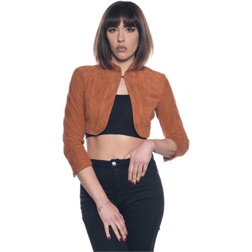 Leather Trend bolero - copri spalle donna arancio in vera pelle scamosciata