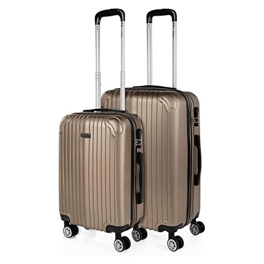 ITACA - set valigie - set valigie rigide offerte. Valigia grande rigida, valigia media rigida e bagaglio a mano. Set di valigie con lucchetto combinazione tsa t71515, champagne