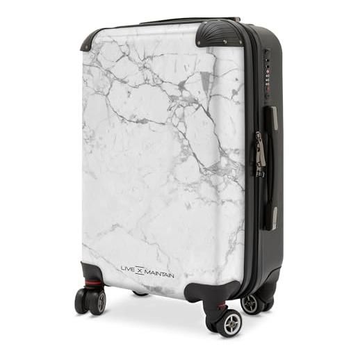 LIVE x MAINTAIN valigia in marmo bianco con guscio rigido leggero tsa lock 4 ruote girevoli bagaglio a mano, marmo bianco. , large (78cm - 95 l), valigia in marmo hardside