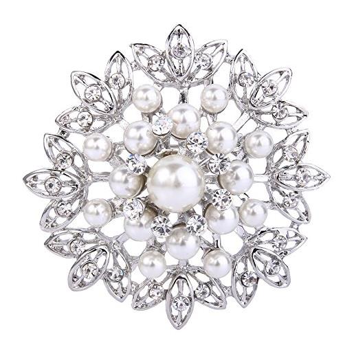 EVER FAITH spilla gioiello, cristallo crema perla simulata elegante fiore bud foglia spilla trasparente argento-fondo