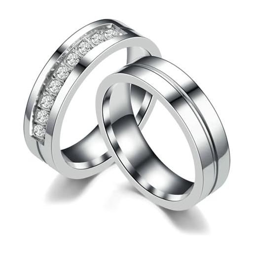 Bishilin gioielli anello acciaio 6mm anelli fidanzamento coppia per con 2 rings donna dimensioni 12 & uomo dimensioni 22