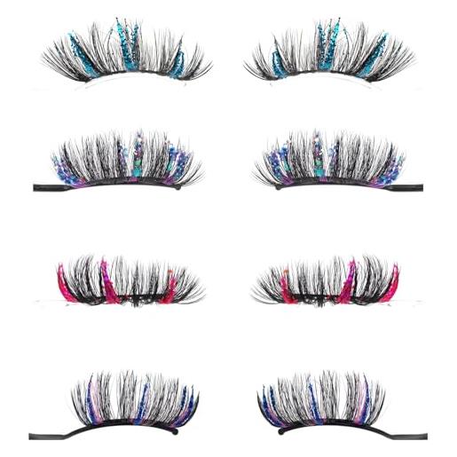 Holzsammlung ciglia finte glitterate, fatte a mano false eyelashes ricce volume 3d paillettes finte soffici lashes in visone naturale cat eye look 25mm per nozze vacanze stage drag party, 4 paia