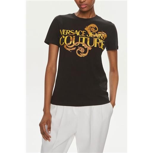 VERSACE JEANS COUTURE t-shirt donna nera stampa oro hg00
