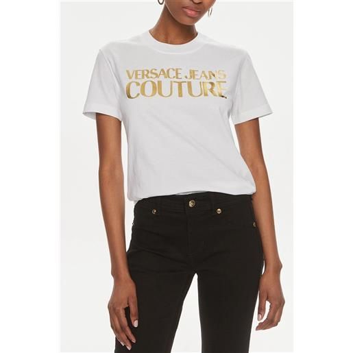 VERSACE JEANS COUTURE t-shirt donna bianca con logo oro ht04