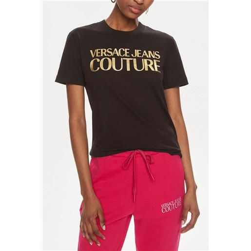 VERSACE JEANS COUTURE t-shirt donna nera con logo oro ht04